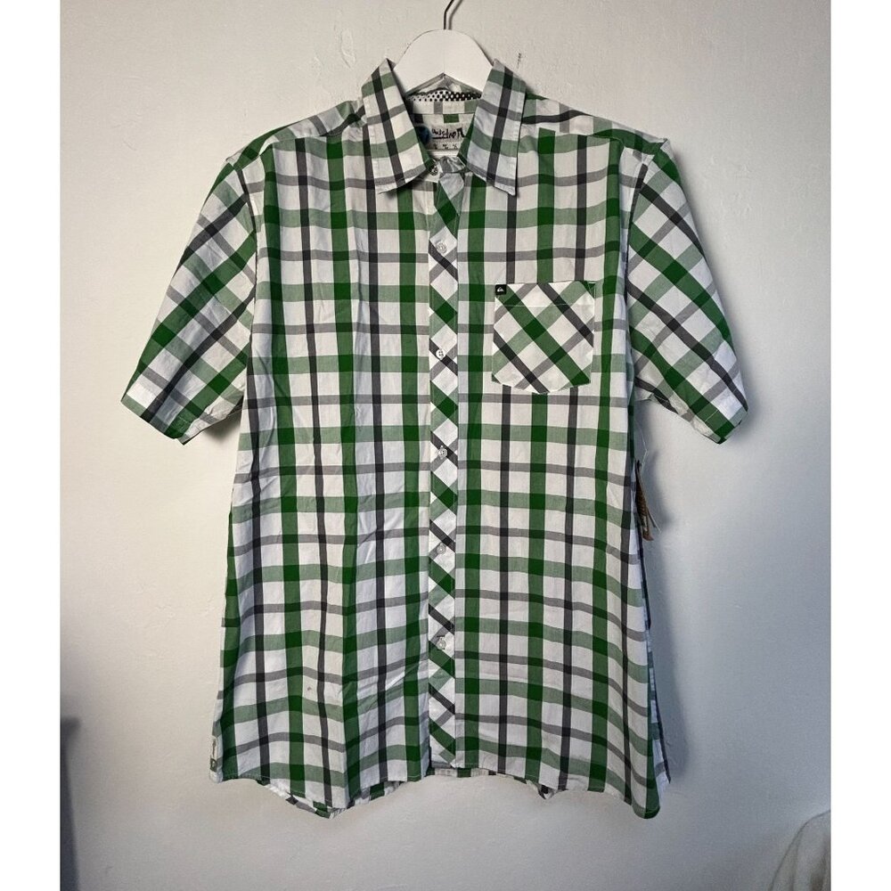 Quiksilver Mens Green Plaid Short Sleeve Slim Fit Shirt XXL Organic Cotton New